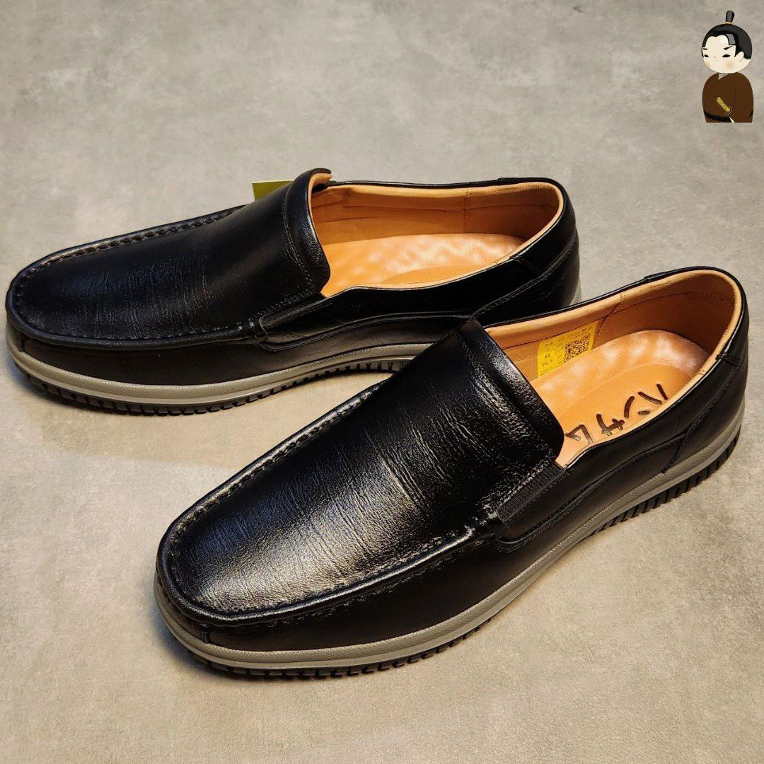 Hansamu Office LA Men&#39;s Black Wrinkled Leather Loafers