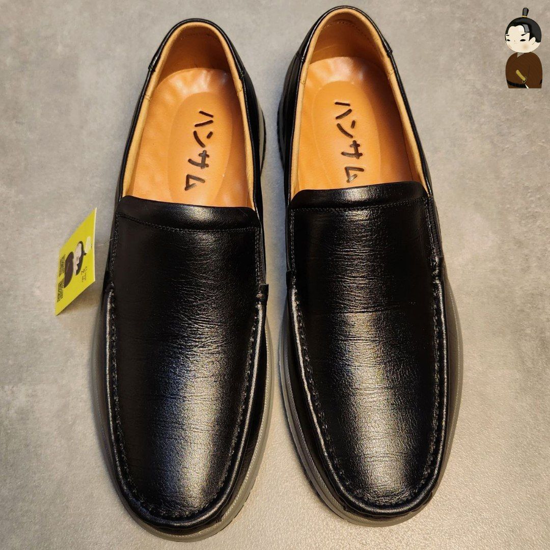 Hansamu Office LA Men&#39;s Black Wrinkled Leather Loafers