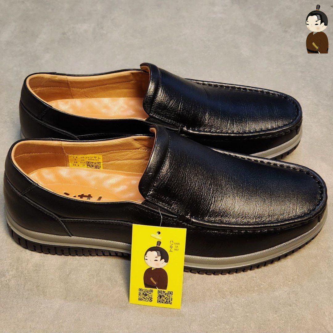 Hansamu Office LA Men&#39;s Black Wrinkled Leather Loafers