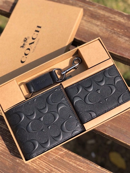Set Ví Coach Boxed 3 In 1 Wallet Signature Leather DS Black