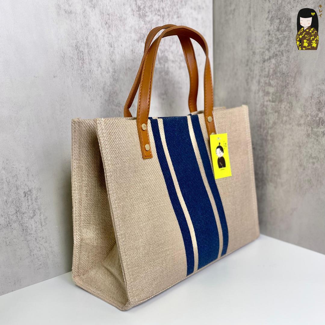 Kirei ECO stripes canvas tote HD Brown Blue