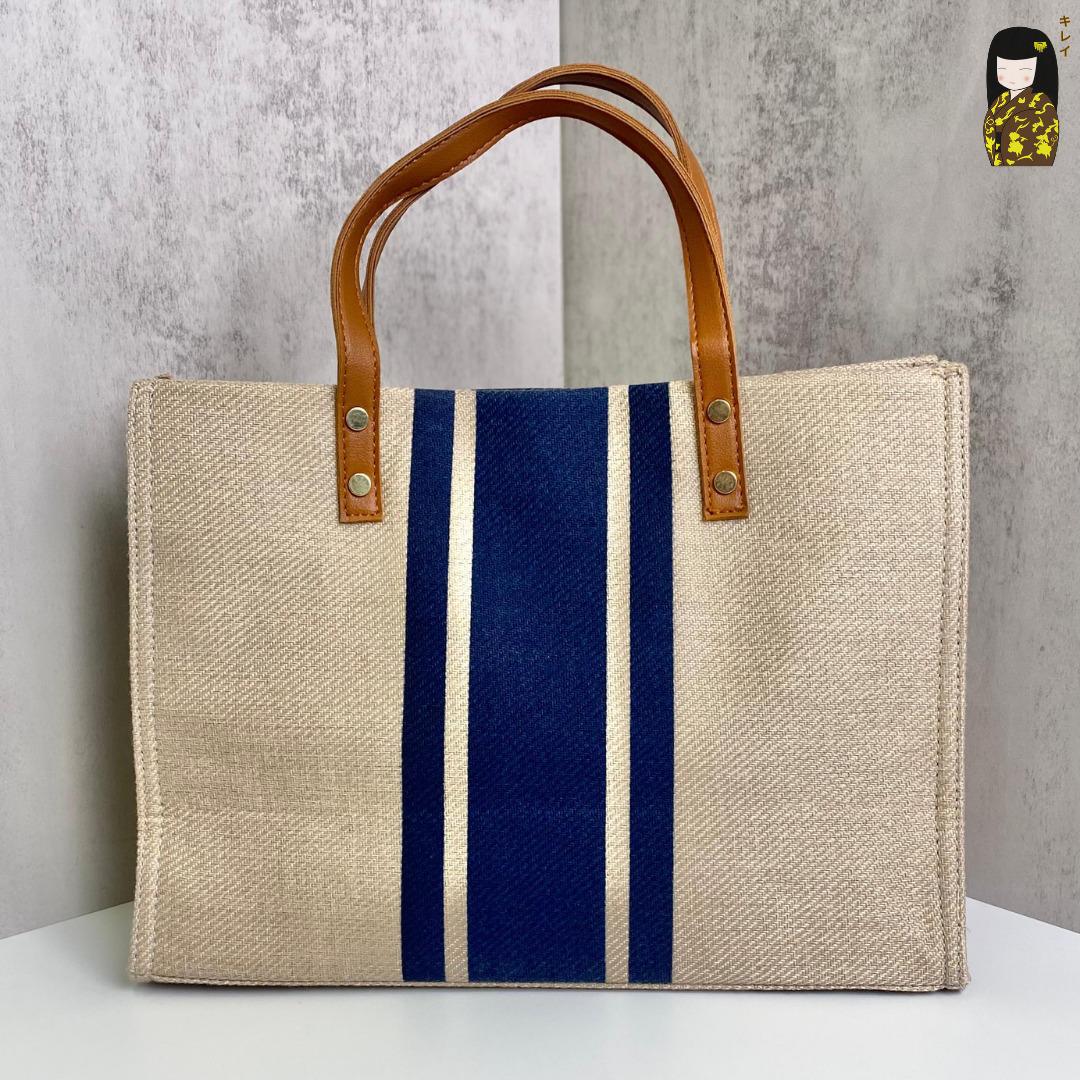 Kirei ECO stripes canvas tote HD Brown Blue