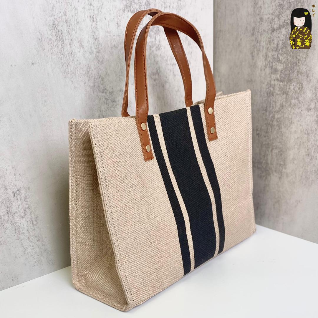 Kirei ECO stripes canvas tote HD Brown Black