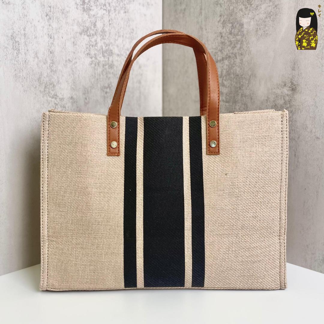 Kirei ECO stripes canvas tote HD Brown Black