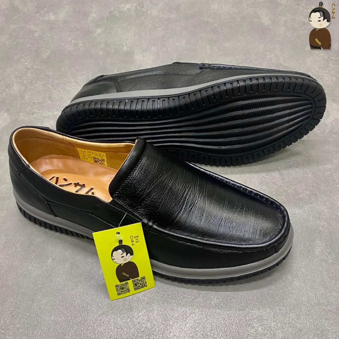Hansamu Office LA Men&#39;s Black Wrinkled Leather Loafers