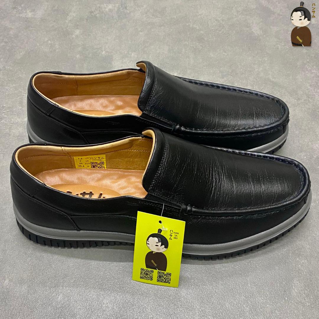 Hansamu Office LA Men&#39;s Black Wrinkled Leather Loafers