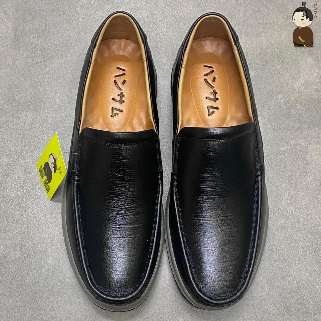 Hansamu Office LA Men&#39;s Black Wrinkled Leather Loafers