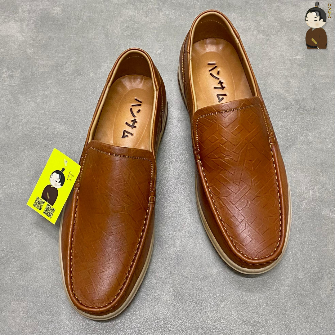 Hansamu Office LA Men&#39;s Brown Wrinkled Leather Loafers