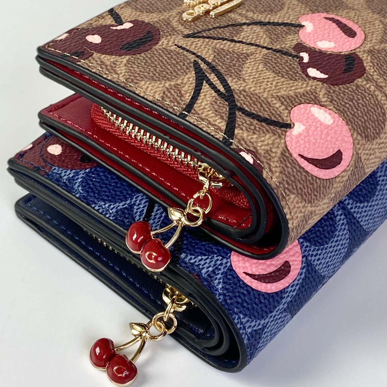 Ví Coach Snap Wallet In Signature Canvas With Cherry Print DS Brown