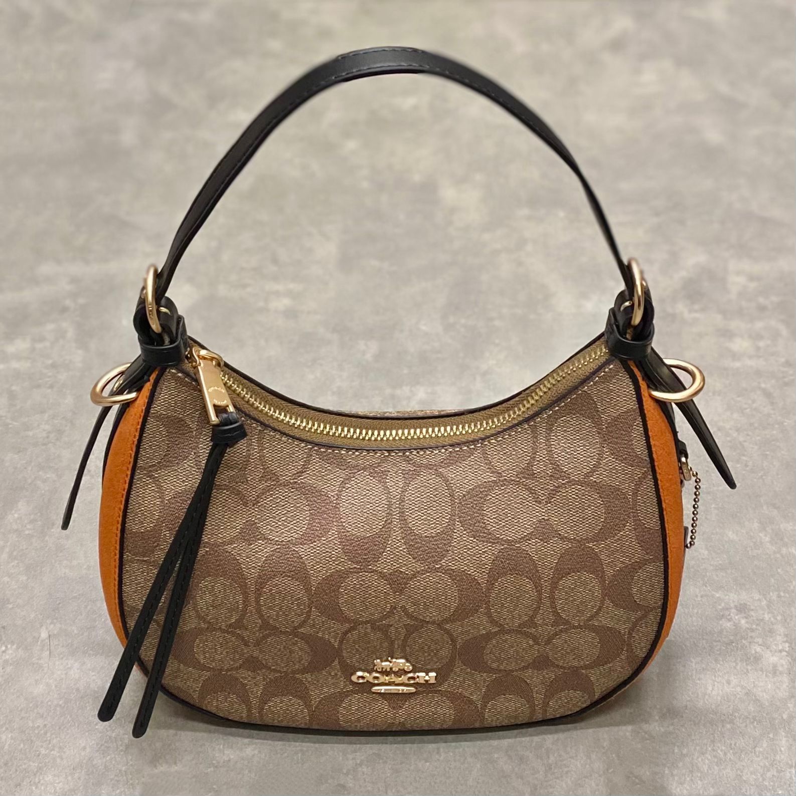 Túi Coach Kleo Hobo In Signature Canvas Suede DS Or/Brown