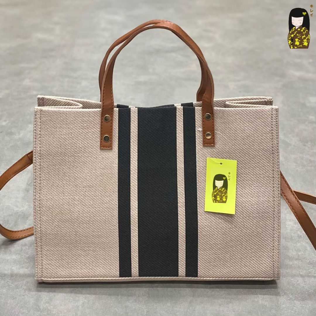Kirei ECO stripes canvas tote HD Brown Black