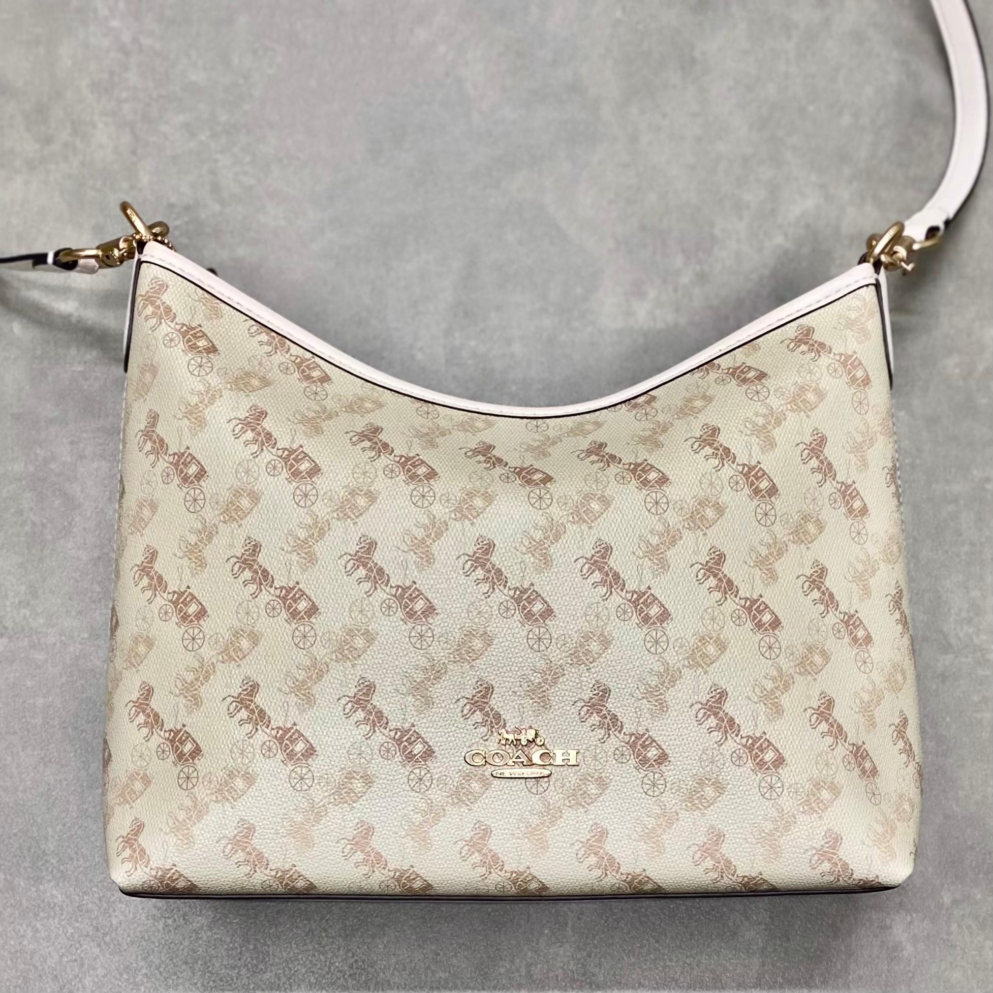Túi Coach Laurel Shoulder Horse And Carriage Print Bag DS Cream