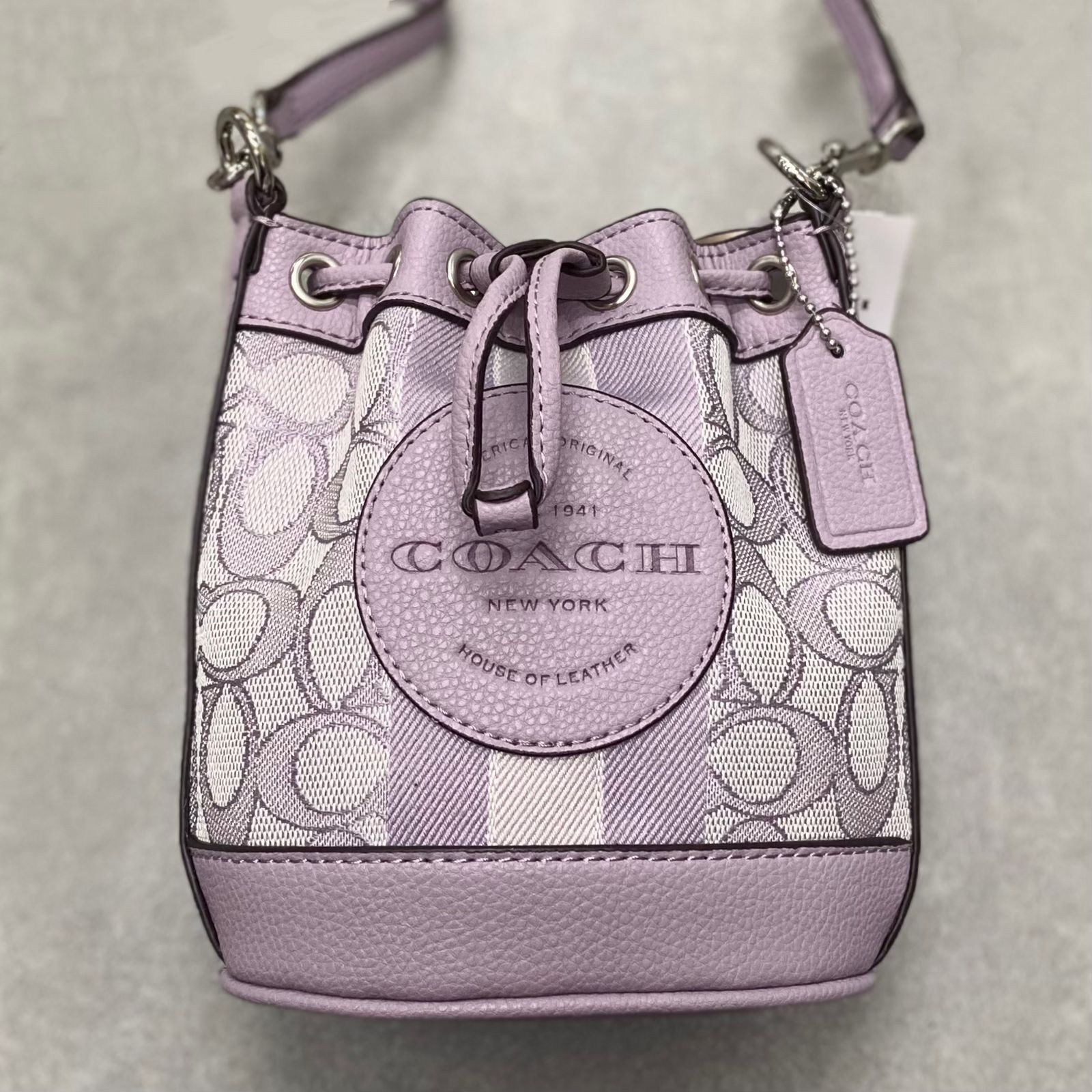 Túi Coach Mini Dempsey Bucket Bag In Signature Jacquard DS Purple