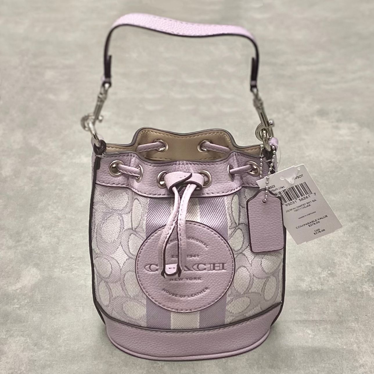 Túi Coach Mini Dempsey Bucket Bag In Signature Jacquard DS Purple