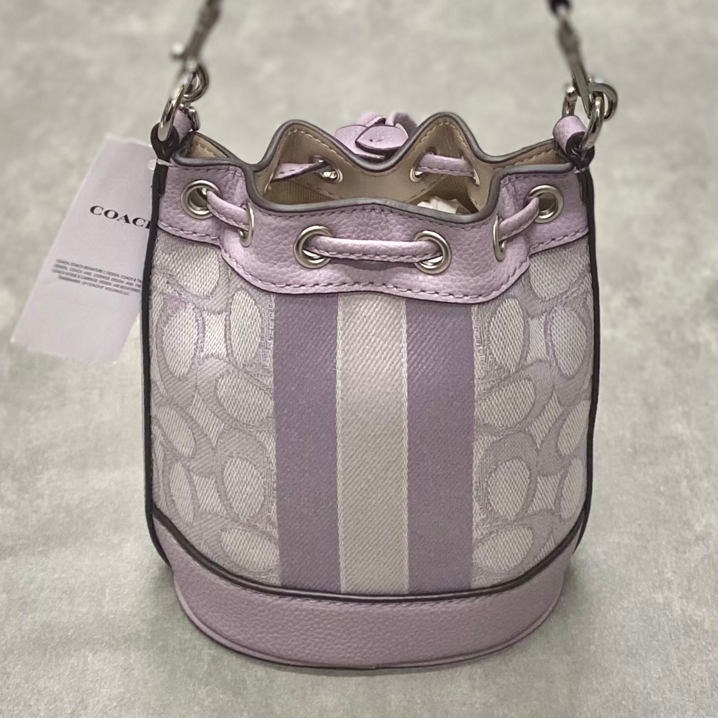 Túi Coach Mini Dempsey Bucket Bag In Signature Jacquard DS Purple